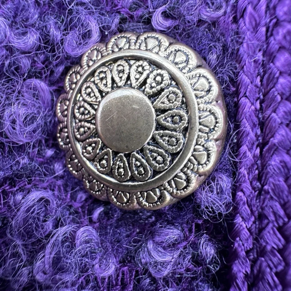 Willow Ridge 10P Purple Boucle Wool Knit Cardigan Jacket Gold Button Coquette